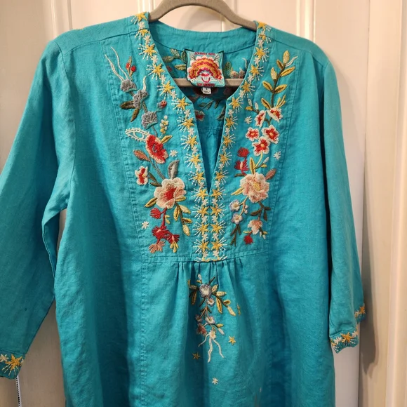 Johnny Was Teal Floral Embroidered Top - Picture 1 of 4